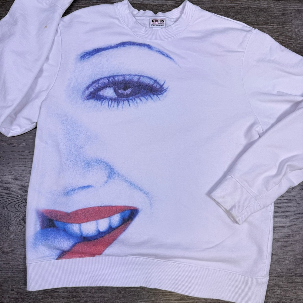 Guess Originals x Pleasures Sweatshirt Mens L Drew Barrymore Lip Bite